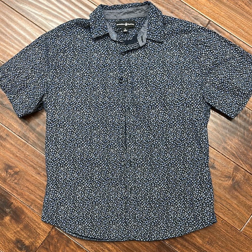 Beverly Hills Polo Club Men's Blue Patterned Shirt Sz L